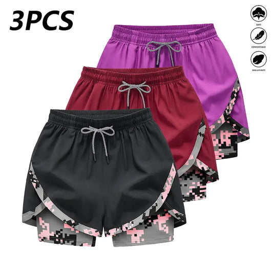 3-Pack Women’S Fashion Casual Athletic Shorts: Comfortable Elastic Waistband, Versatile Yoga Shorts; Lightweight and Elegant; Fresh, Minimalist Design; Breathable for Everyday Wear; Short Length for Fitness, Walking, and Dance; Summer Sports Shorts.
